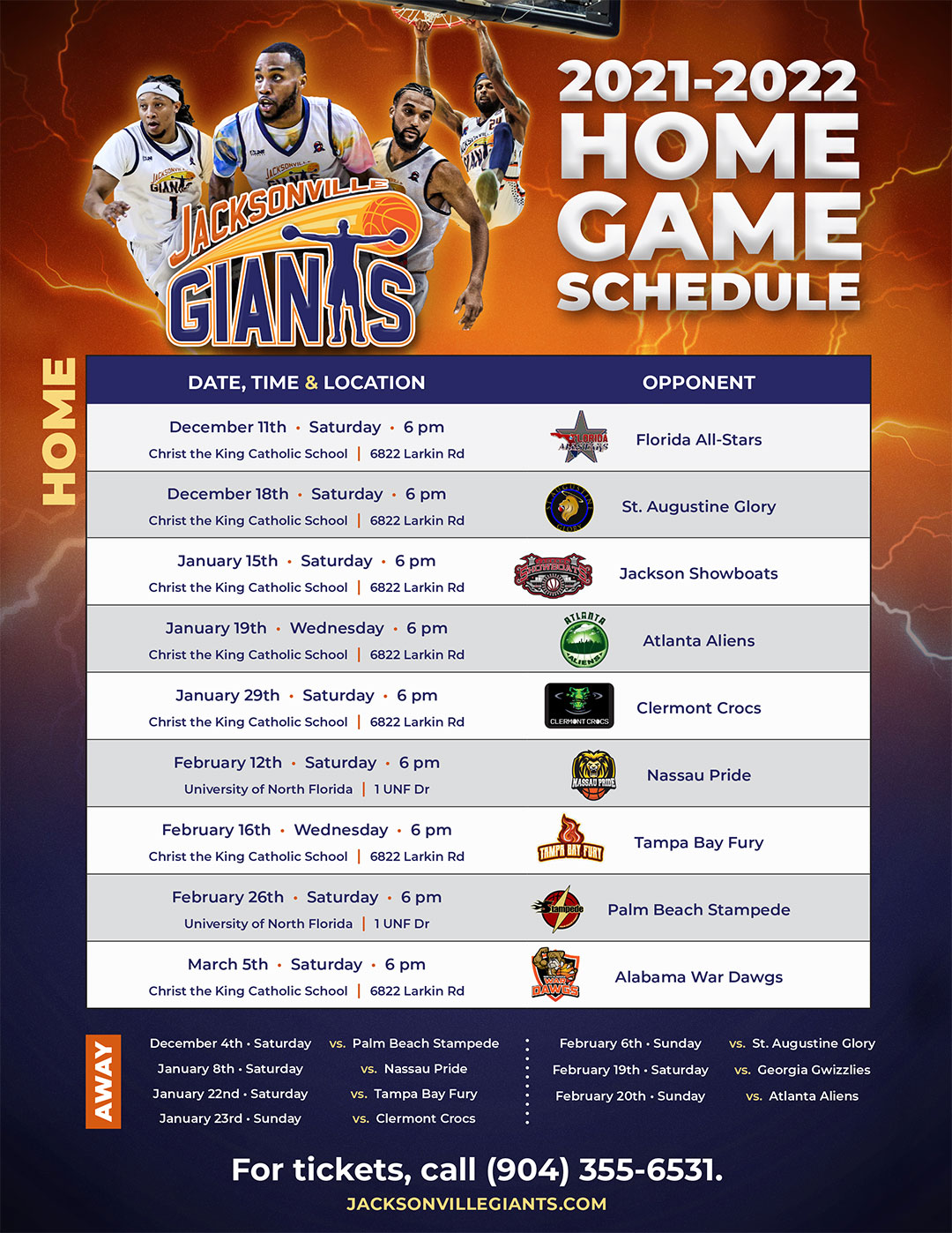 20212022 SEASON HOME GAME SCHEDULE Jacksonville Giants